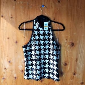 I.N.C International Concepts Black & White Sequin Houndstooth Halter Top